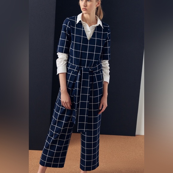 Kowtow Pants - Kowtow Archive Cotton Twill Organic Cotton Cropped Jumpsuit in Blue Check Medium